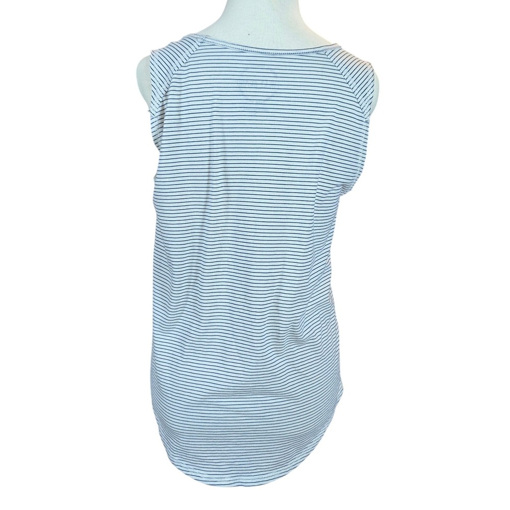 Lucky Brand Tank Top Womens S White Blue Striped Namaste Lotus Graphic Boho Chic - Picture 4 of 9